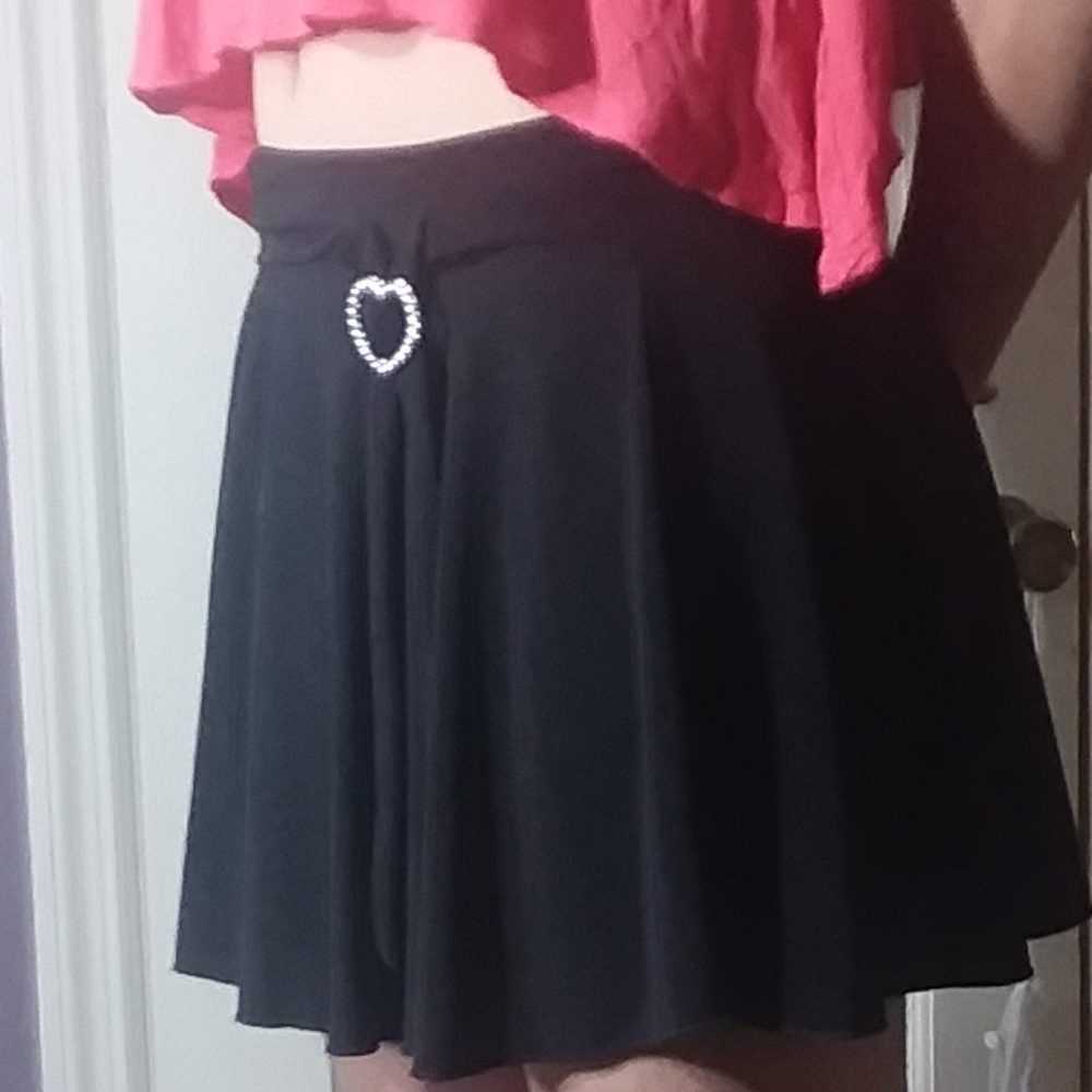 Black Mini Skirt with Heart Button (Kids)